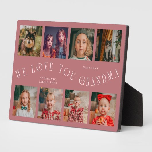 Modern 8 Photo Grid Love You Grandma Pink Fotoplaat (Zijkant)