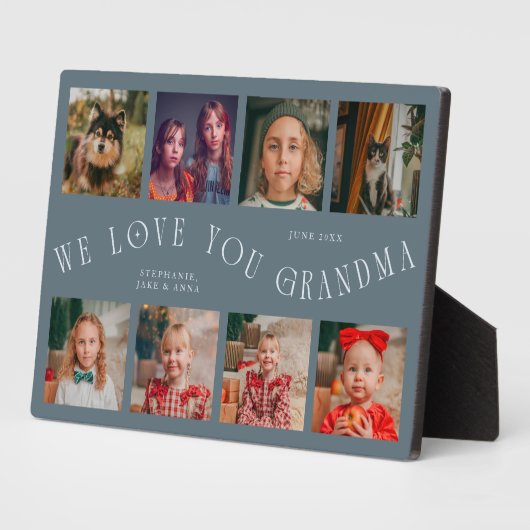 Modern 8 Photo Grid Love You Grandma Slate Blue Fotoplaat (Zijkant)