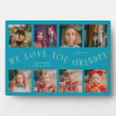 Modern 8 Photo Grid Love You Grandpa Aqua Blue Fotoplaat (voorkant)