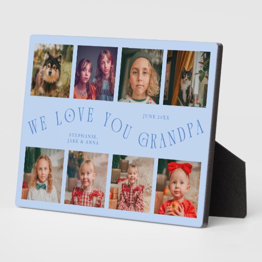 Modern 8 Photo Grid Love You Grandpa Icy Blue Fotoplaat (Zijkant)