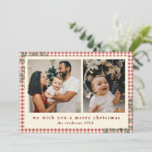 Modern aangelegd groen foto vrolijk kerstfeest feestdagenkaart (Staand voorkant)