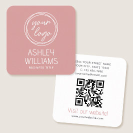 Modern Aangepast Bedrijfslogo QR Code Elegant Roze Vierkante Visitekaartje