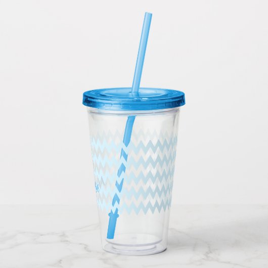 Modern aangepast blauw patroon Elegant Monogram Acryl Drinkbeker (Achterkant)