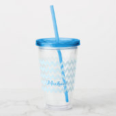 Modern aangepast blauw patroon Elegant Monogram Acryl Drinkbeker (Links)