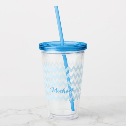 Modern aangepast blauw patroon Elegant Monogram Acryl Drinkbeker (Links)