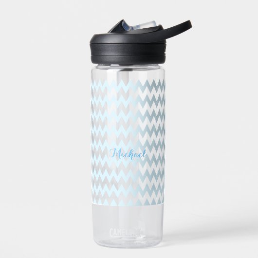 Modern aangepast blauw patroon Elegant Monogram Waterfles (Links)