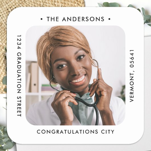 Modern aangepast foto-Afstuderen retouradres Vierkante Sticker