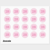 Modern aangepast nummer, datum, roze, lichtroze ronde sticker (Vel)