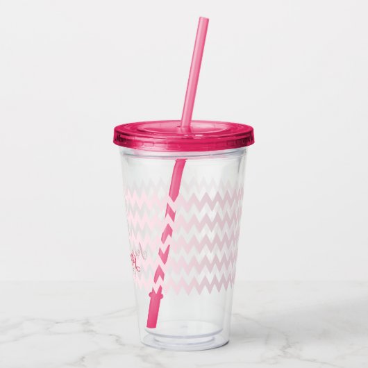 Modern aangepast roze patroon Elegant Monogram Acryl Drinkbeker (Achterkant)
