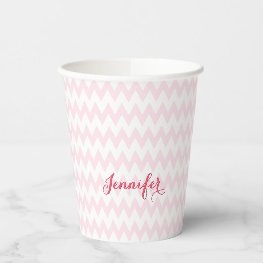 Modern aangepast roze patroon Elegant Monogram Papieren Bekers (Links)