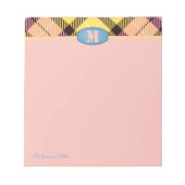 Modern aangepast script monogram Tartan Jeans Roze Notitieblok (Voorkant)