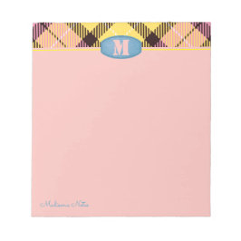 Modern aangepast script monogram Tartan Jeans Roze Notitieblok