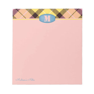 Modern aangepast script monogram Tartan Jeans Roze Notitieblok