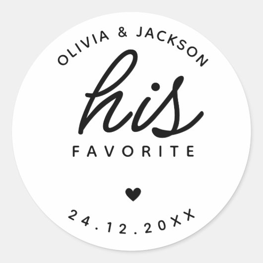 Modern aangepast zijn favoriete bruiloft zwarte te ronde sticker (Voorkant)