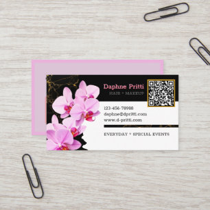 Modern, aangepaste QR-code, Orchidee, Marmer Visitekaartje