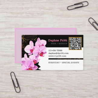 Modern, aangepaste QR-code, Orchidee, Marmer Visitekaartje