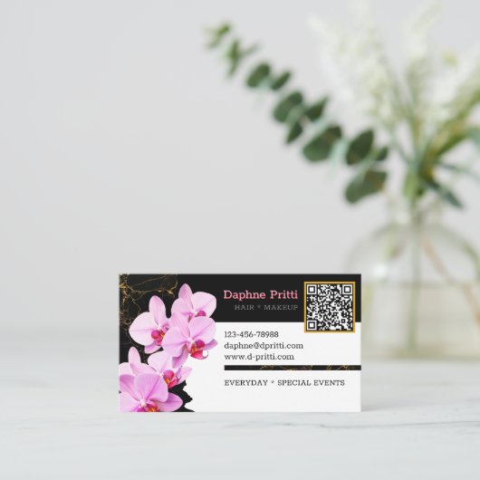 Modern, aangepaste QR-code, Orchidee, Marmer Visitekaartje (Staand voorkant)