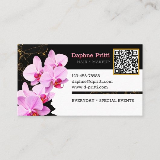Modern, aangepaste QR-code, Orchidee, Marmer Visitekaartje (Voorkant)