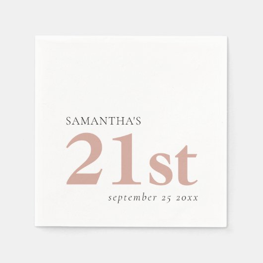 Modern aangepaste tekst Blush roze 21st naam datum Servet (Voorkant)