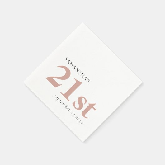 Modern aangepaste tekst Blush roze 21st naam datum Servet (Hoek)