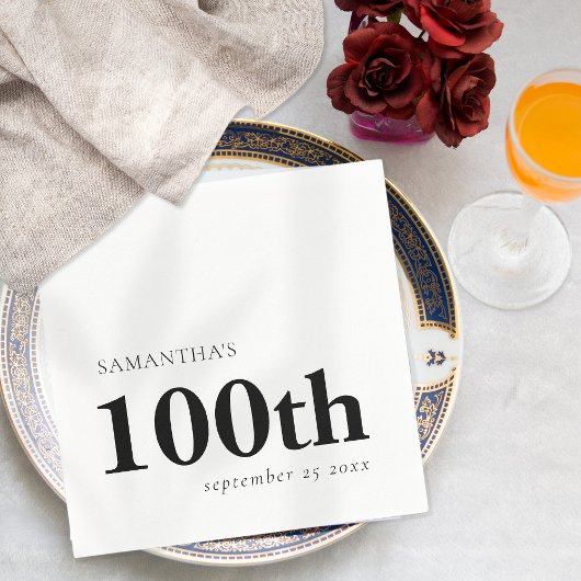 Modern aangepaste zwarte tekst 100e naamdatum servet