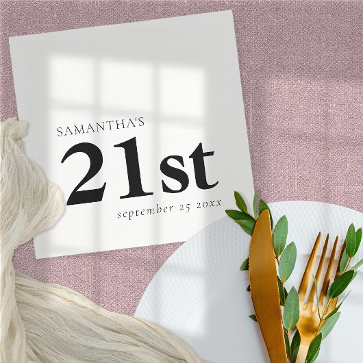 Modern aangepaste zwarte tekst 21e naamdatum servet