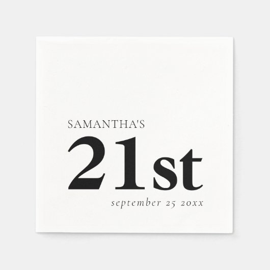 Modern aangepaste zwarte tekst 21e naamdatum servet (Voorkant)