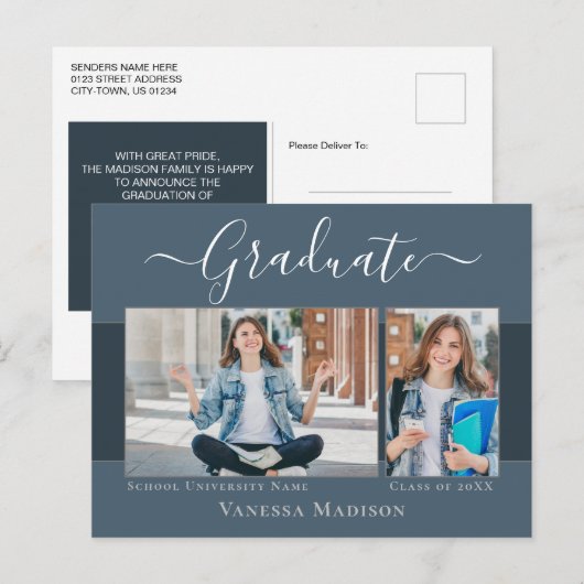 Modern | Aankondiging Afstuderen foto Elegant 2 Briefkaart (Voorkant / Achterkant)