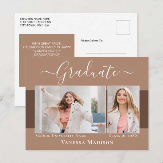 Modern | Aankondiging Afstuderen foto Elegant 2 Briefkaart (Voorkant / Achterkant)
