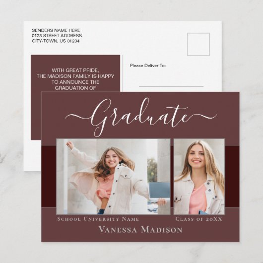 Modern | Aankondiging Afstuderen foto Elegant 2 Briefkaart (Voorkant / Achterkant)