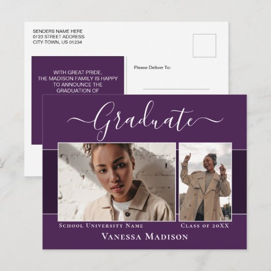 Modern | Aankondiging Afstuderen foto Elegant 2 Briefkaart (Voorkant / Achterkant)