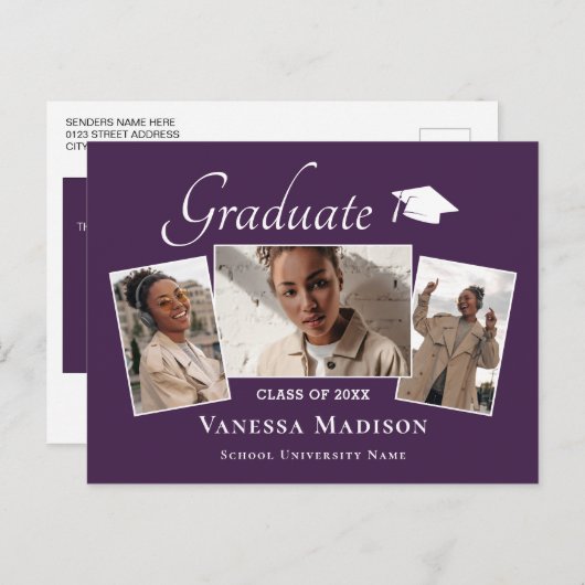 Modern | Aankondiging van het Afstuderen van Elega Briefkaart (Voorkant / Achterkant)