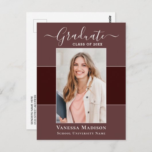 Modern | Aankondiging van het Afstuderen van Elega Briefkaart (Voorkant / Achterkant)