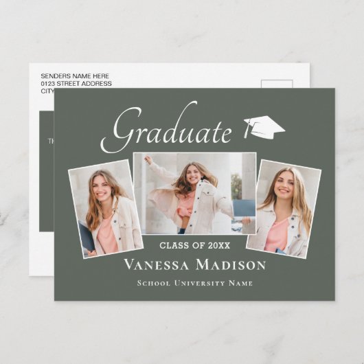 Modern | Aankondiging van het Afstuderen van Elega Briefkaart (Voorkant / Achterkant)