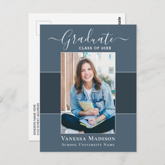 Modern | Aankondiging van het Afstuderen van Elega Briefkaart (Voorkant / Achterkant)