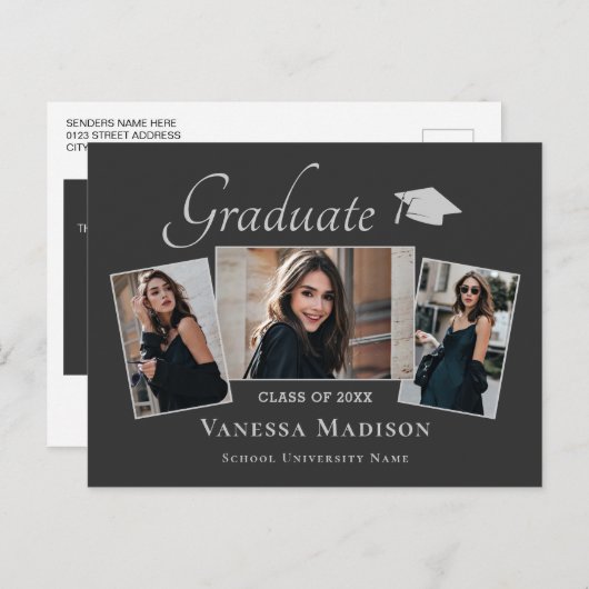 Modern | Aankondiging van het Afstuderen van Elega Briefkaart (Voorkant / Achterkant)