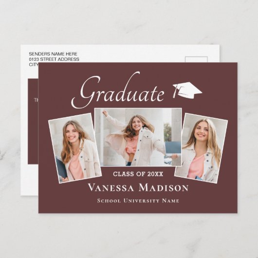 Modern | Aankondiging van het Afstuderen van Elega Briefkaart (Voorkant / Achterkant)