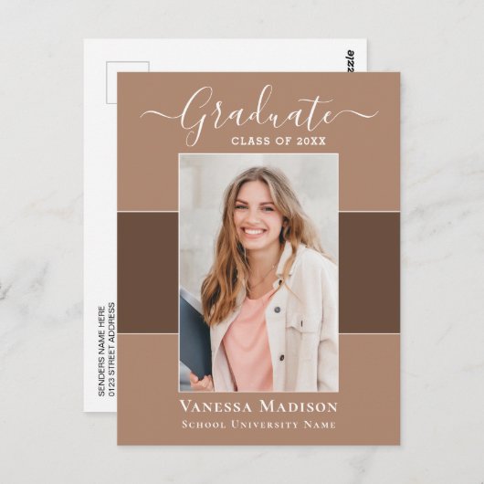 Modern | Aankondiging van het Afstuderen van Elega Briefkaart (Voorkant / Achterkant)