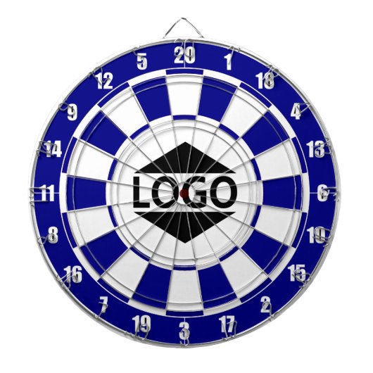 Modern aanpasbaar logo op blauw en wit dartbord (Voorkant)