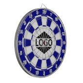 Modern aanpasbaar logo op blauw en wit dartbord (Voorkant Links)