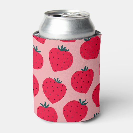 Modern aardbei roze naadloos patroon blikjeskoeler (Blikje Voorkant)