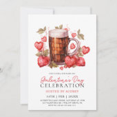 Modern Aardbeien Bier Galentine's Day Party Kaart (Voorkant)
