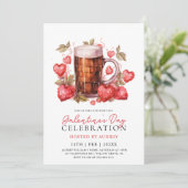 Modern Aardbeien Bier Galentine's Day Party Kaart (Staand voorkant)