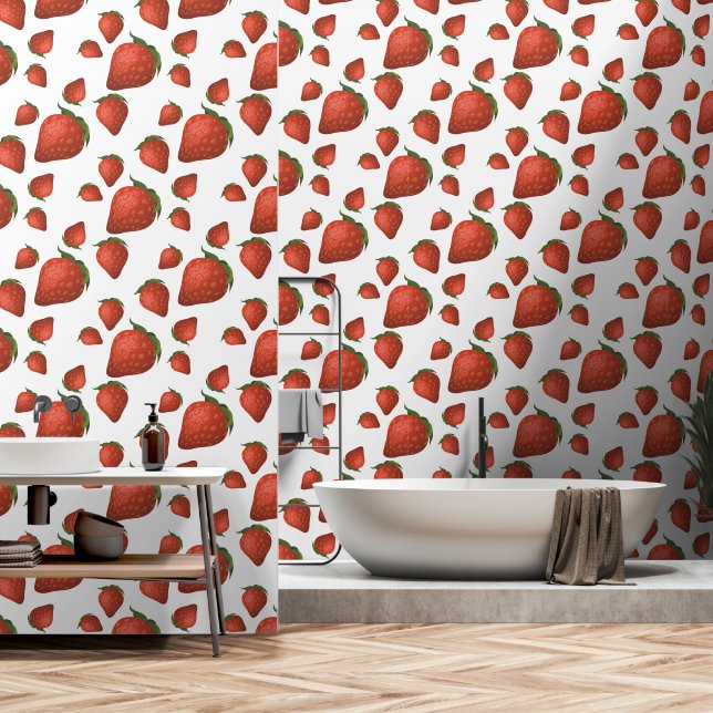 Modern aardbeienpatroon behang (Badkamer)
