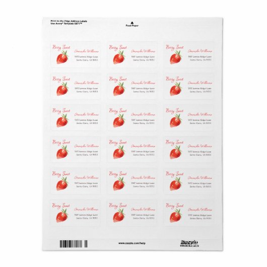 Modern aardbery Berry Sweet Baby shower Adres Etiket (Full Sheet)
