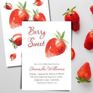 Modern aardbery Berry Sweet Baby shower Kaart