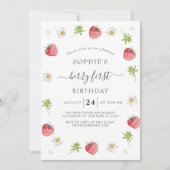 Modern aardbery Sweet Berry First Birthday Kaart (Voorkant)