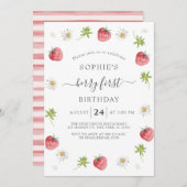 Modern aardbery Sweet Berry First Birthday Kaart (Voorkant / Achterkant)