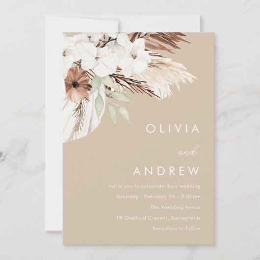 Modern aards beige boho bruiloft kaart (Voorkant)