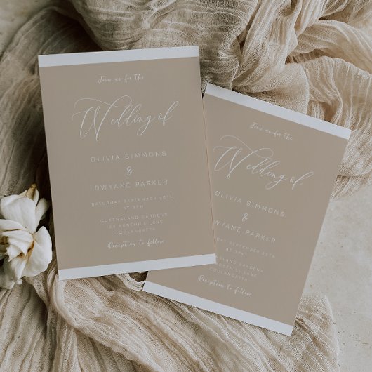 Modern aards beige elegante bruiloft kaart